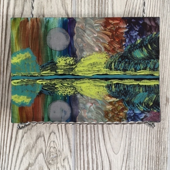 𝅺ORIGINAL Painting Colorful Abstract Landscape Small Panel - Picture 1 of 10